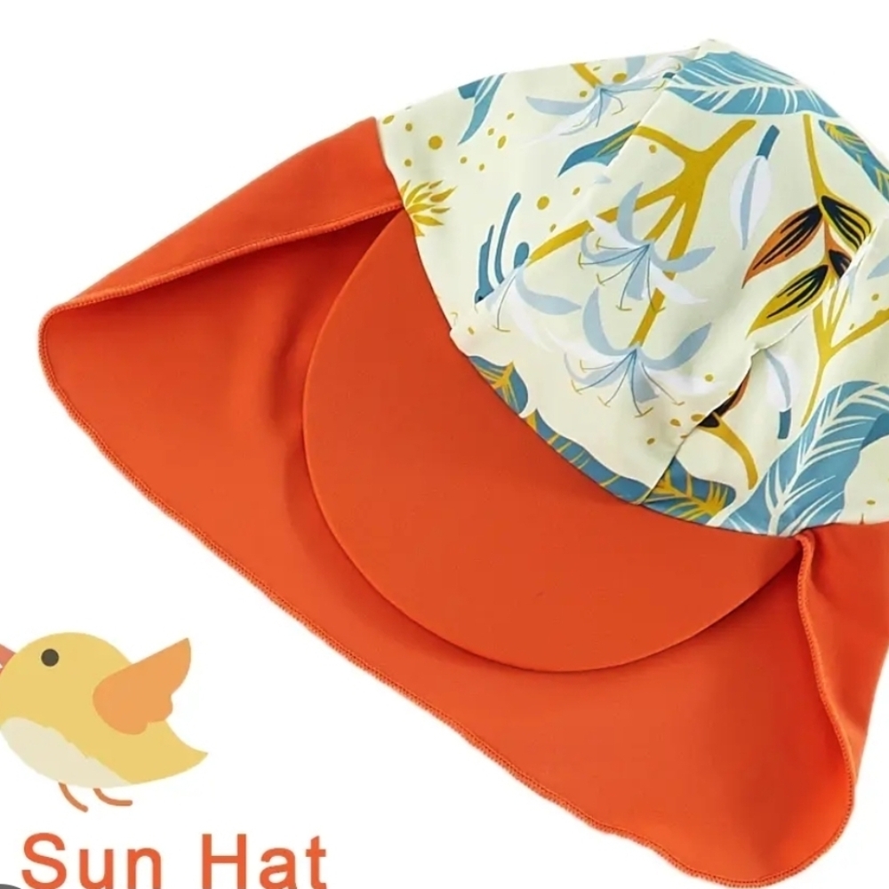 Kids Orange Floral Sun Hat - Lightweight Swim Sun Hat SPF 50